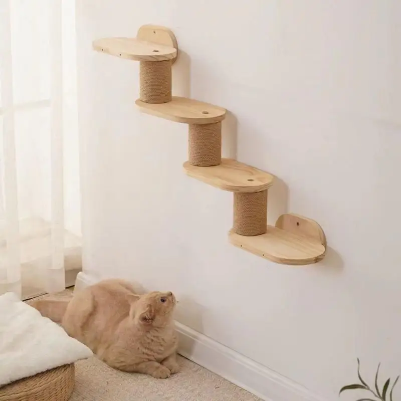 

Cat Wall Shelves Cat Wall Furniture Wooden Floating Climber Ladder Stairs Scratcher Playground Station For Indoor Windowsill