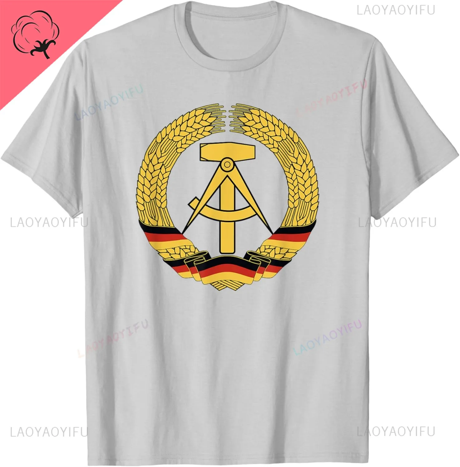 GDR معطف الأسلحة جمهورية ألمانيا الديمقراطية العلم الشرقية تي شيرت الرجال والنساء قصيرة الأكمام القطن تي شيرت مطبوع Ropa Hombre
