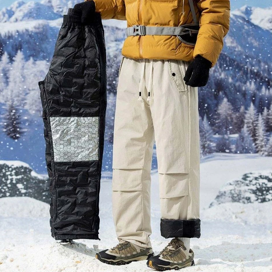 

Теплые мужские повседневные брюки из пухового утеплителя для активного отдыха, ветрозащитные, водонепроницаемые, прямого кроя, рабочая одежда, модные городские, однотонные