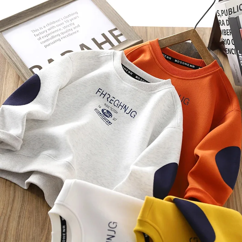 Teen Boys Sweatshirt Spring Autumn New Letter Print Long Sleeve Casual Pullover For 3-14 Years Kids Round Neck Sportswear