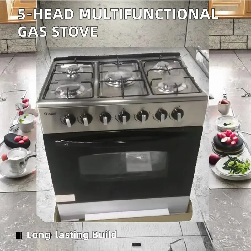 5-Head Stainless Steel Integrated Stove Multifunctional Vertical Gas Oven British Standard Class Energy for Household Use