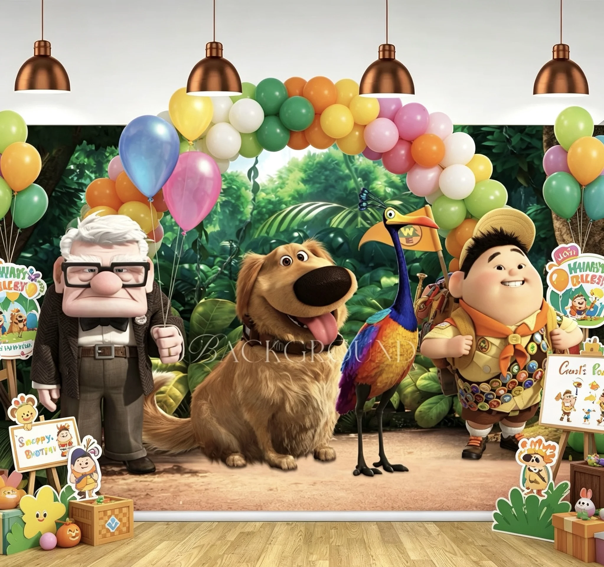 Hot Air Balloon Jungle Adventure Background Up Theme Party Background Up Birthday Party Decoration Baby Baptism Photo poster