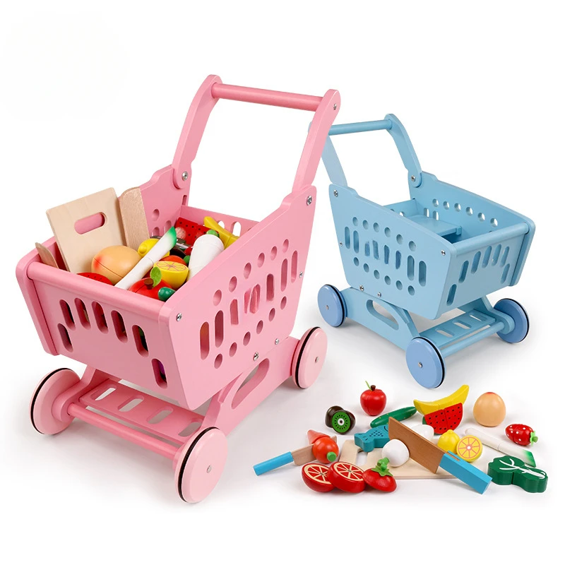 

Toddler Toys Baby Walker Wooden Supermarket Trolley Fruits Vegetables Miniature Food Dollhouse Accessories Montessori Girl Toys