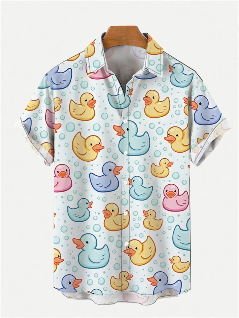 Cute Duck Shirt For Men Splicing Cartoon Animal 3D Printed Short Sleeve Shirts Fashion Hawaiian Shirts Unisex Harajuku Blouse