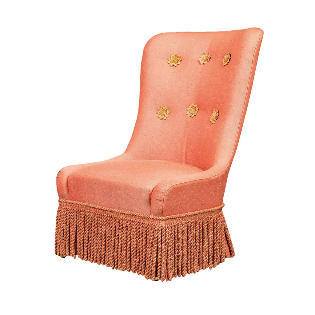 #Vintage Velvet Fringe Slipper Accent Tufted Chair Luxury High Back Skirted High Back Restaurant Dining Chairs Set of 2 for Sale