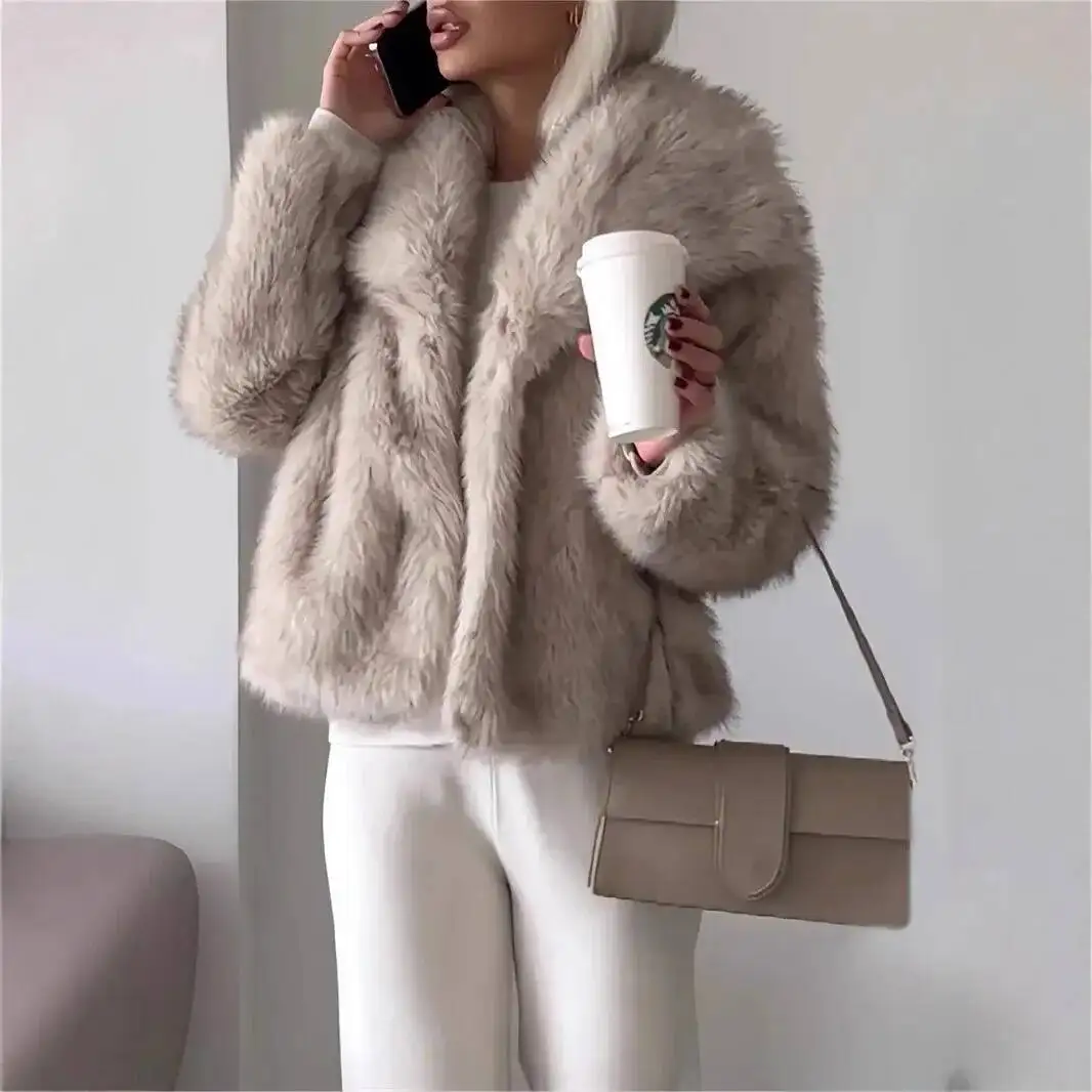 Gradiente inverno feminino jaqueta de vison mais vendido gola peluda feminino falso 2025 curto fofo casaco de pele ecológica para senhora