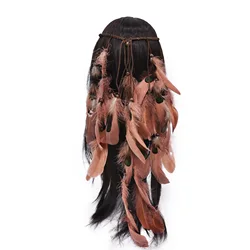 Retro Boho Feather Braided Rope Headband Hairband Women Headwear Headdress Indian Headwear Ethnic Style Hair Accessories Gift