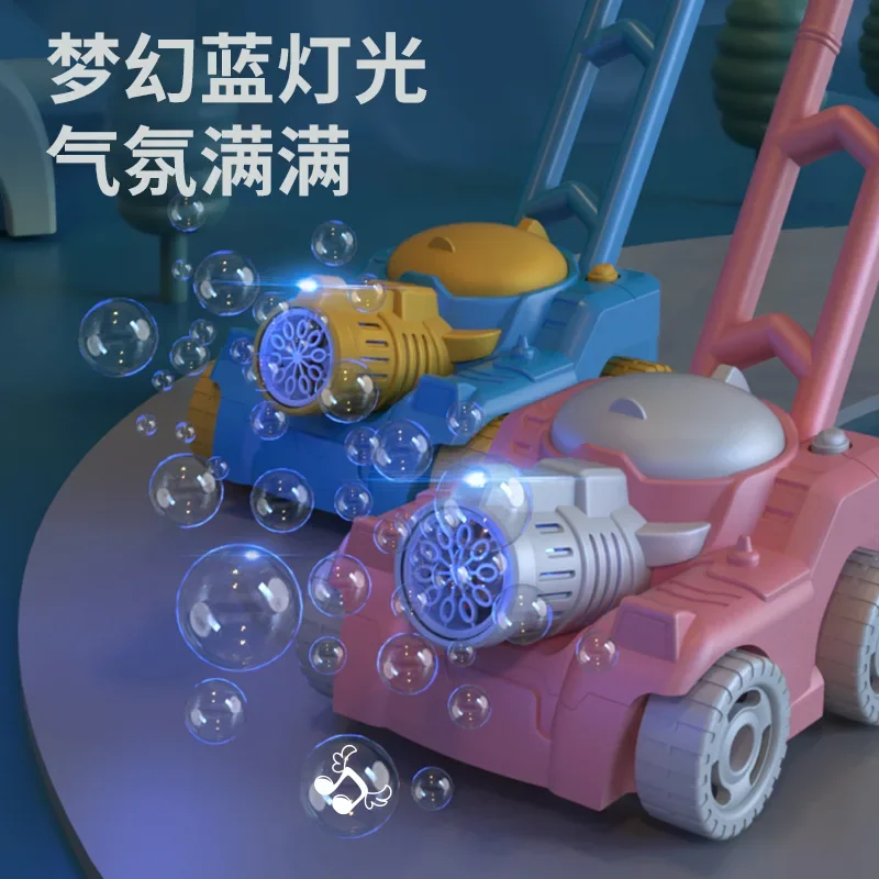 Carrello per macchine per bolle Carrello per tosaerba Auto elettrica automatica per bolle di sapone Auto Giochi estivi per feste all'aperto Giocattoli per bambini