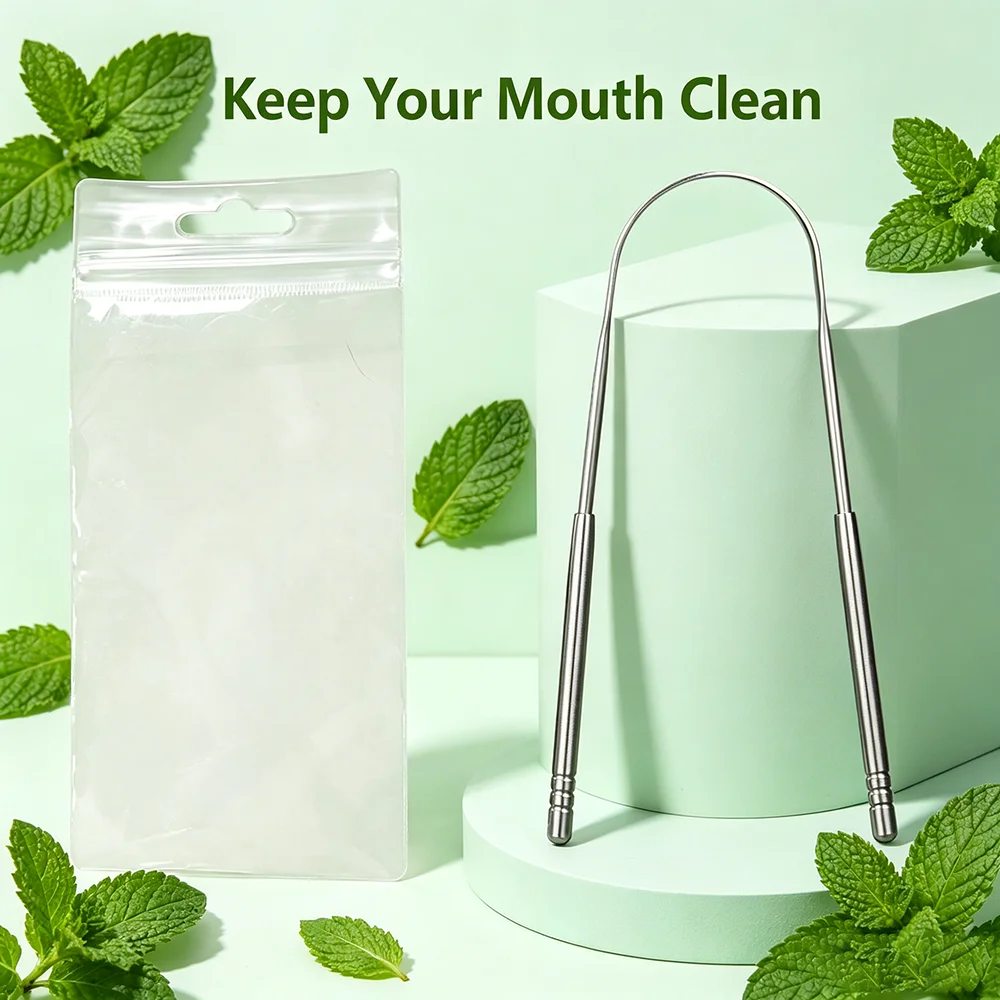 Stainless Steel Tongue Scraper, Oral Hygiene Tongue Cleaner, Effective Tongue Coating Remover for Fresh Breath