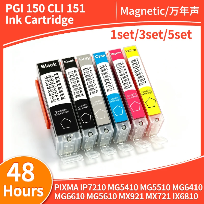 PGI150 CLI151 Ink Cartridge PGI 150 CLI 151 Compatible for Canon MG5410 MG5510 MG6410 MG7510 IP7210 IP8710 MX721 IX6810 Printer