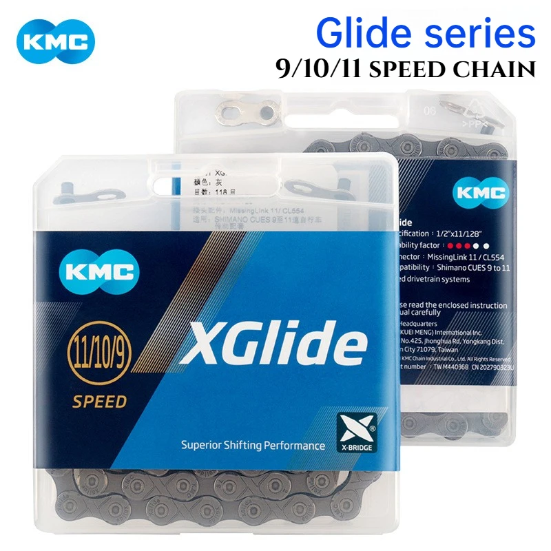 

Велосипедная цепь KMC X Glide 9/10/11 скоростей, высокопрочная, для плавного переключения передач, для горных и шоссейных велосипедов, 118 звеньев