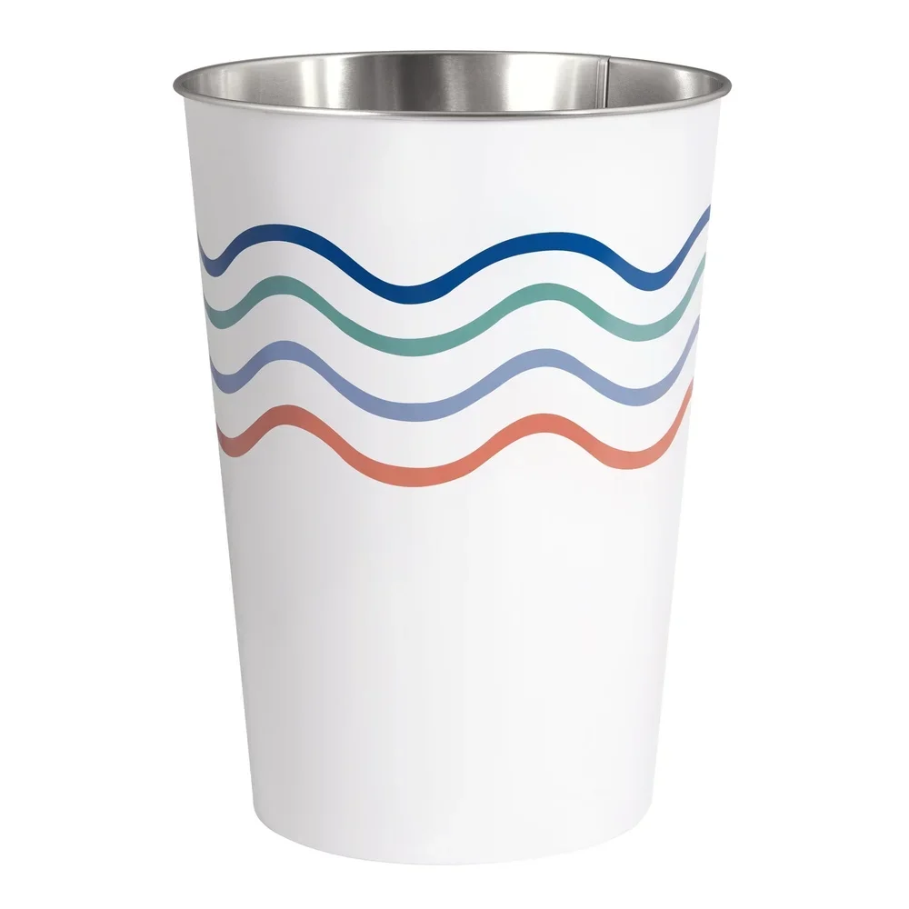 سلة مهملات معدنية مموجة، سلة مهملات مزخرفة، وظيفية للحمام وغرفة النوم، للاستخدام الداخلي، سلة مهملات مفتوحة متعددة الألوان سعة 1.8 جالون #3