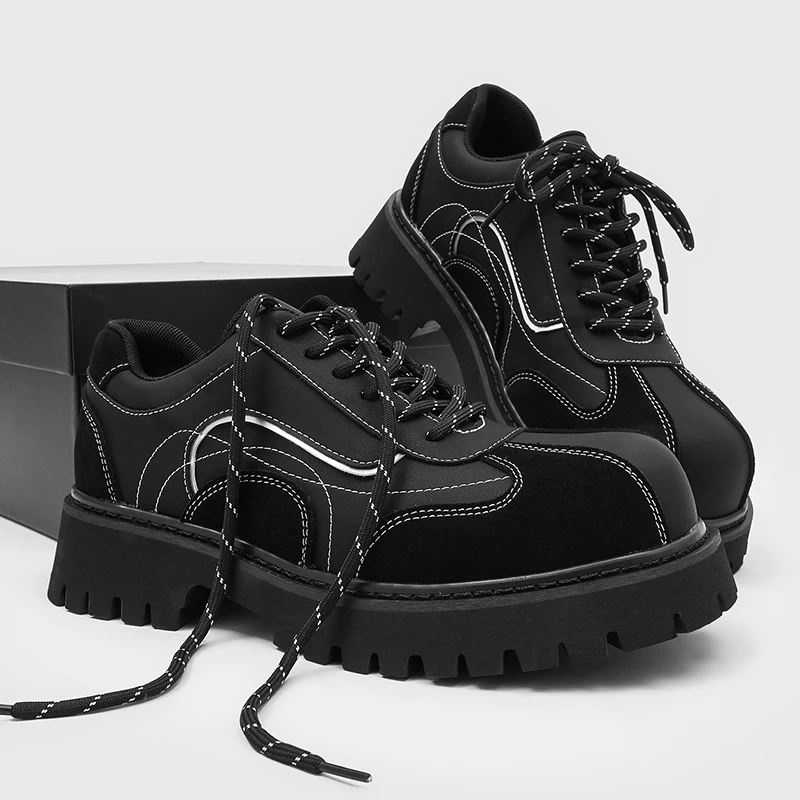 

2026 Men's Retro Derby Shoes - British Style, Thick-Soled Heightening, Leather, Casual & Punk Fashion, Big Head Design