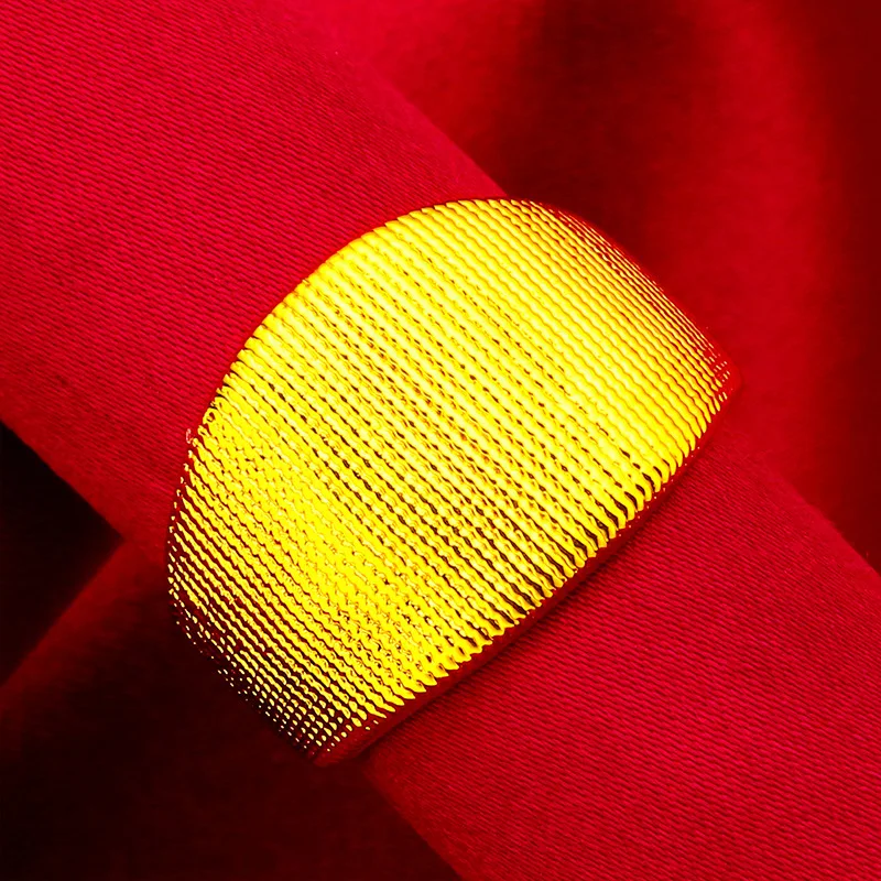 

24K Gold AU999 Open Large Women's Band Ring - Retro texture band, unique taste for friends gatherings