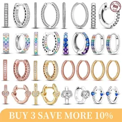 49 choices Real 925 Sterling Silver Heart Hoop Earrings CZ Infinity Love Golden Earrings For Women Wedding Gift luxury Jewelry