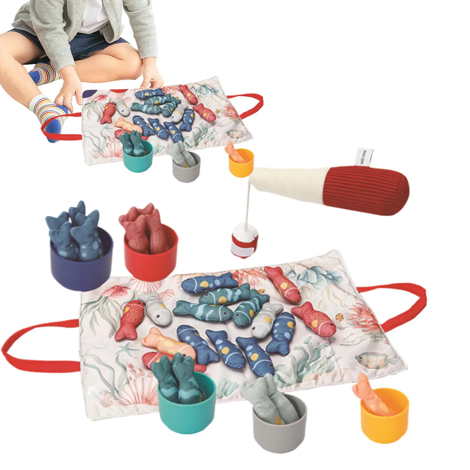 Cloth Fishing Game For Toddler Kids Fishing Game With Stacking Cups Preschool Learning Activities For Parent-child Interaction