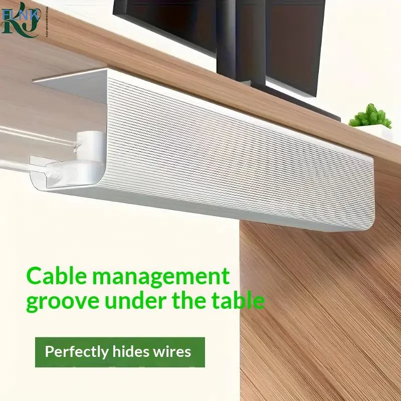 【KC】1PC 40cm/15.75inch PVC Under Table Cable Organizer Punch-free Office Wire Organizer Holder Easy Installation Wall-Mounted