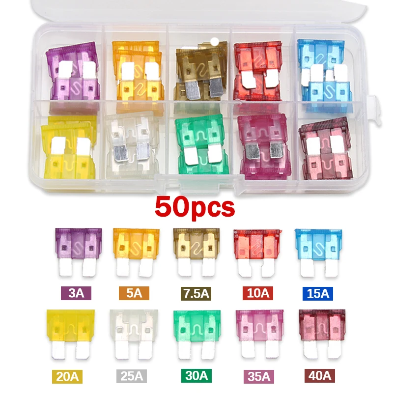 50/80/100pcs Car Fuses Medium Auto Blade Fuses 3A 5A 7.5A 10A 15A 20A 25A 30A 35A 40A AMP Truck Auto Fuse Assortment Set