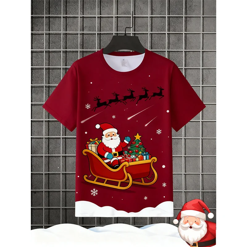 

Милая футболка в мультяшном стиле для детей с 3D принтом, веселый рождественский круглый вырез, футболки с короткими рукавами для мужчин, Рождество, с Новым годом