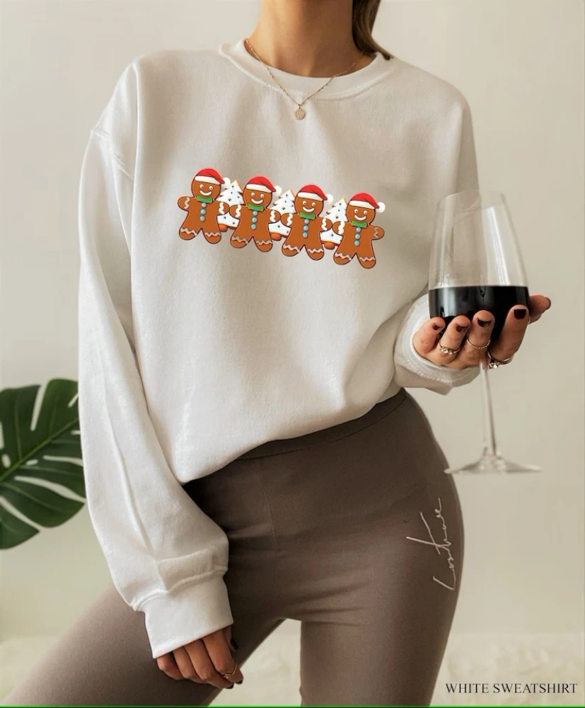 

Christmas Ginger Bread Sweatshirt Gingerbread Holiday Cookie Shirt Christmas Night Pullover Top Cute Funny Winter Clothes Women