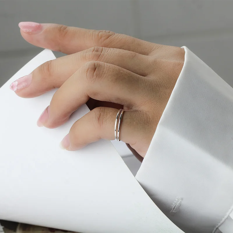 TrustDavis 925 Sterling Silver Fashion Simple Double Layer Cocktail Adjustable Ring for Trend Women Party Ring Jewelry DA1031