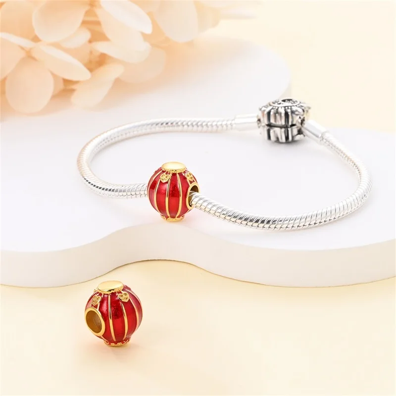 925 Sterling Silver Lucky Chinese Chinese Knot Dance Lion Red Lantern charms pandora 925 originales Bracelet Diy Jewelry