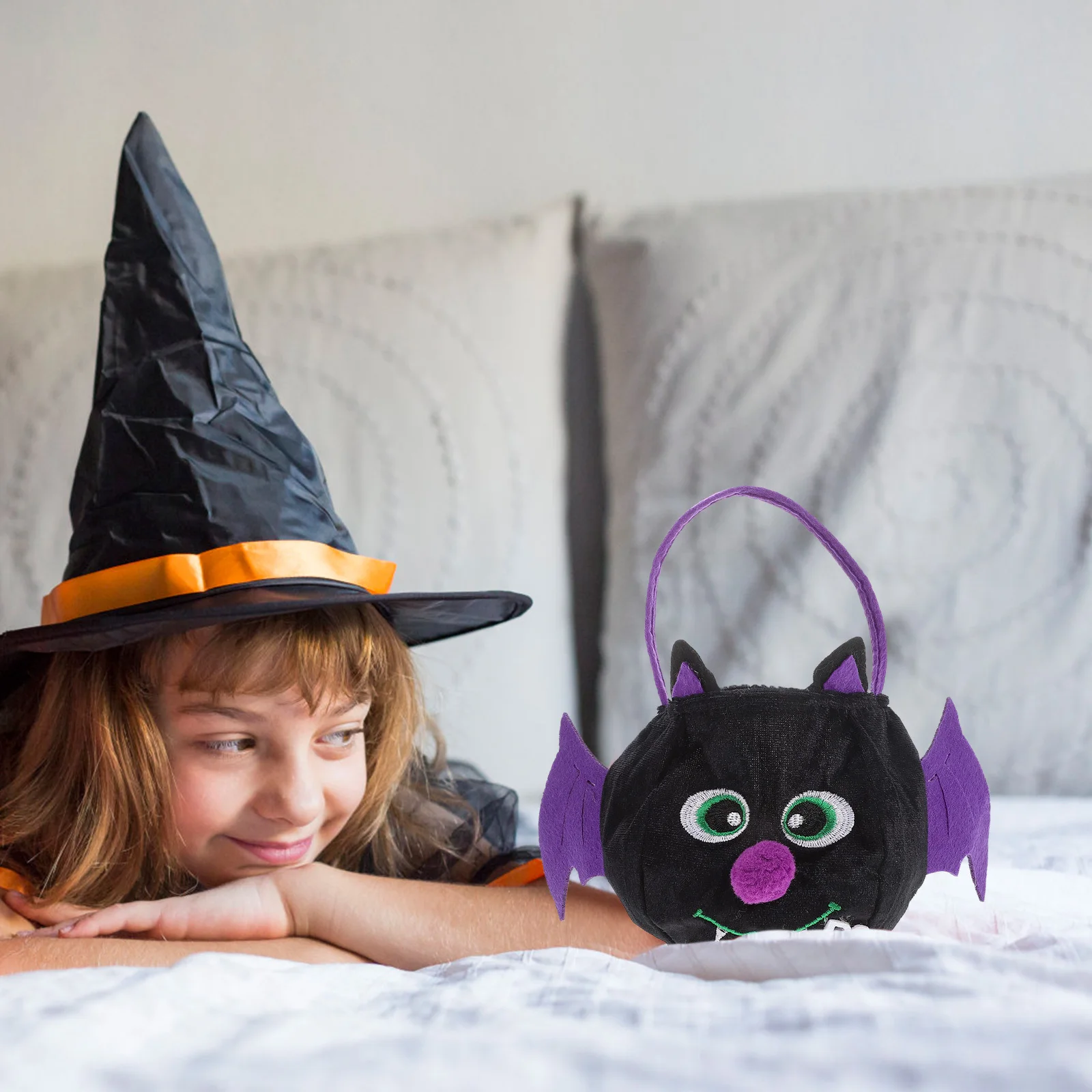 3Pcs Black Bat Halloween Candy Bag Large Capacity Cartoon Design Pouch for Kids Party Cosplay Event Handheld