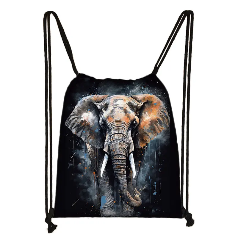 Animal Sacos de Cordão para Mulheres, Coruja, Lobo, Elefante, Mochila Estampada Cavalo, Saco De Armazenamento para Adolescente, Kawaii Girls