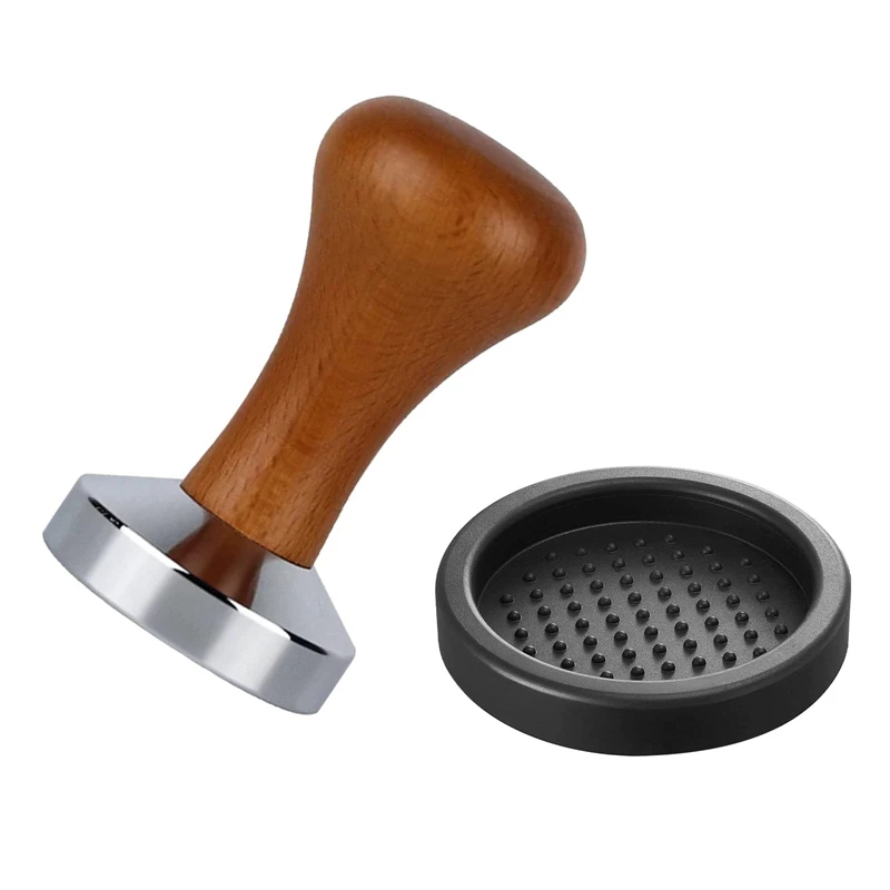 

Espresso Coffee Tamper With Tamper Mat, Aluminum Flat Base,Wooden Handle For Espresso Machines Accessory