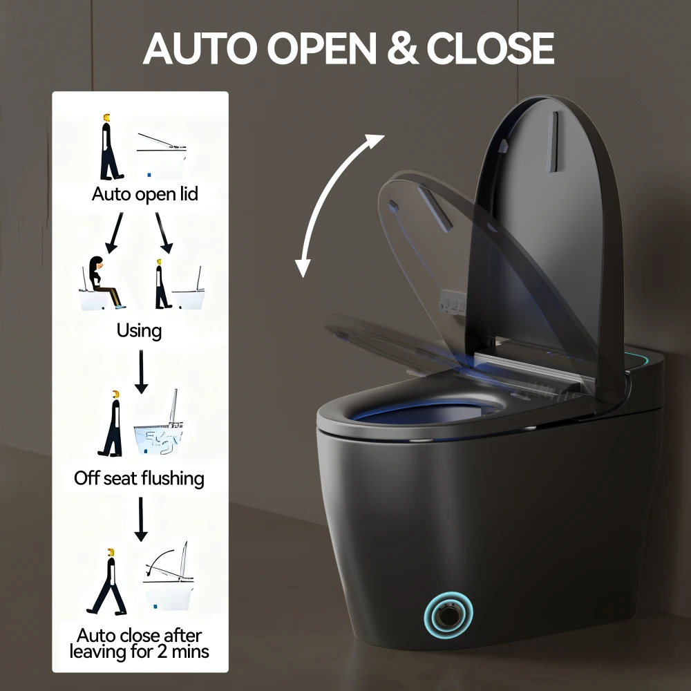Unique Smart Toile, One Piece Toilet with Bidet Built In,Intelligent Toilet Auto Open/Close Seat. Bidet toilet with Dryer and Warm Water.Gray