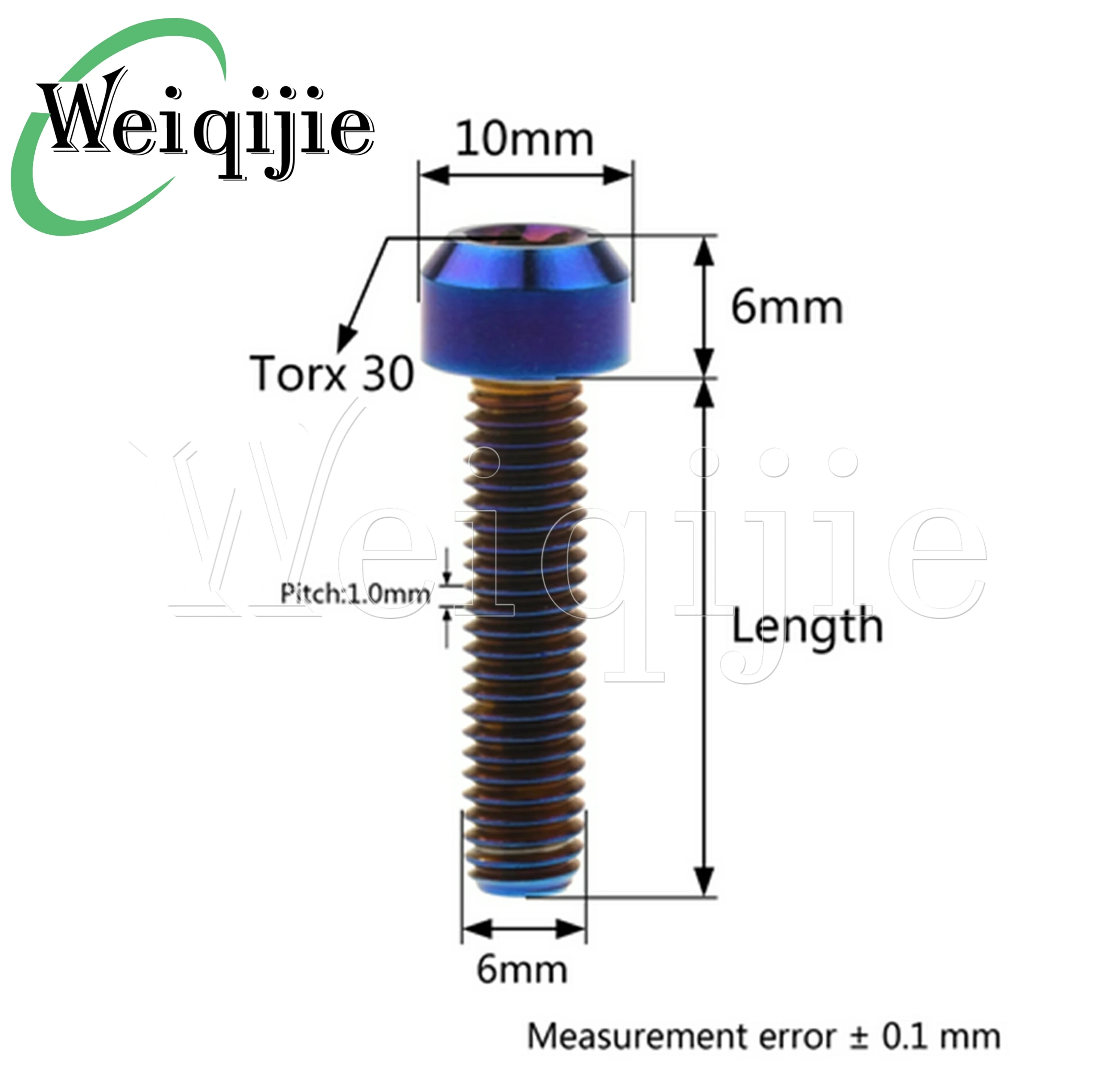 Weiqijie 6PCS Titanium Bolt M6x10 15 20 25 30 35 40 45 50 60 65 70 80mm T30 Torx Head Screws for Bicycle Motorcycle Rounded