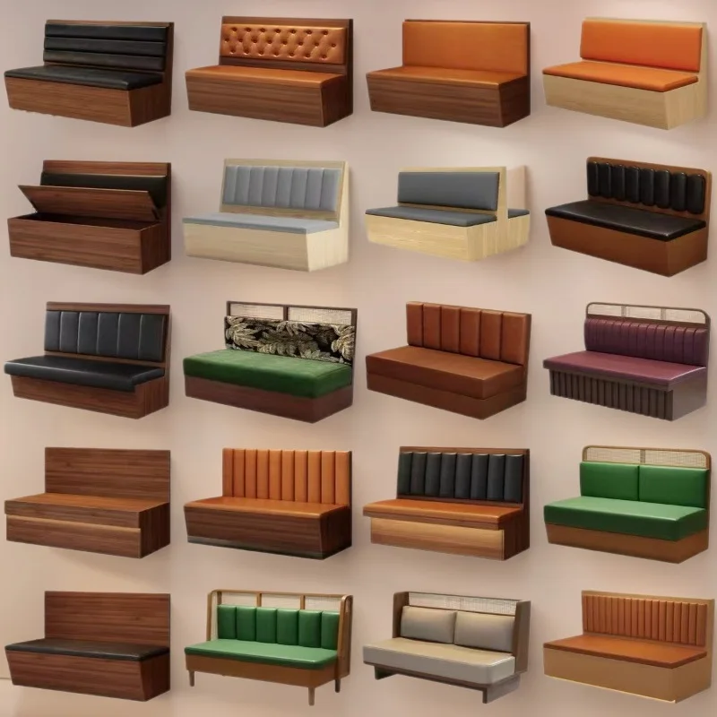 

Simple sofa card seat dining table and chairs Japanese material store Western restaurant Corner soft bag bench Log color hot pot