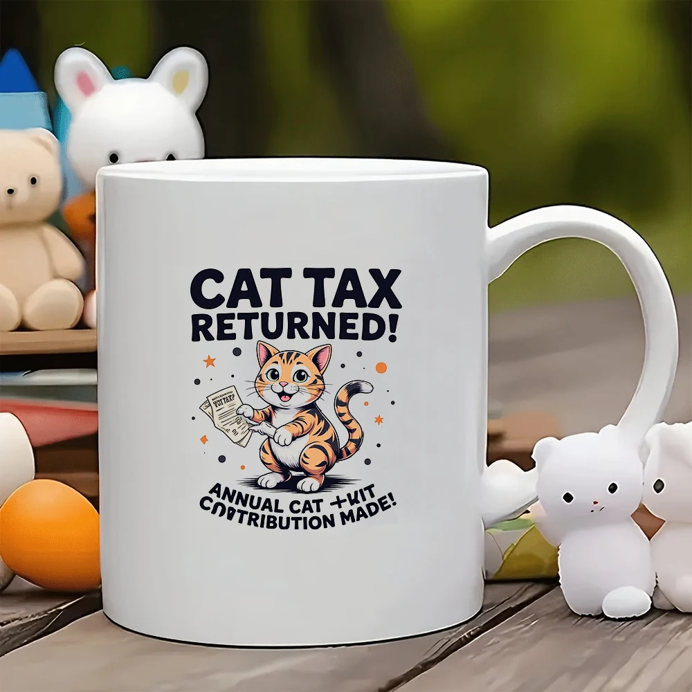 11オンス 猫好き税金カップ + 楽しい漫画猫デザイン + 子供向けオフィスクリエイティブギフト クリスマスギフトマグ