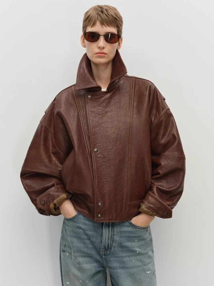 Vintage Short Genuine Leather Jackets for Women Autumn Winter 2025 High-end Simple Classic Bubble Real Sheepskin Quilted Coats