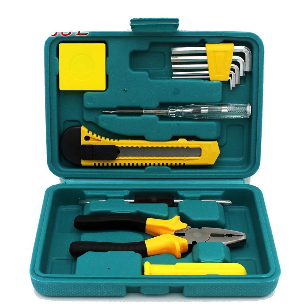 12pcs Household hand Tools Set General House hold Hand Tool Kit with Plastic Toolbox Storage Case For Car repair And home Repair