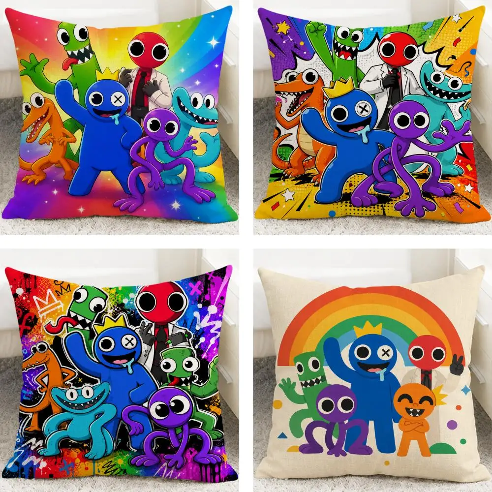 Game Rainbow Friends Cushion Cover Cushion Covers Natural Linen Breathable Sofa Bedroom Decor Pillowcase