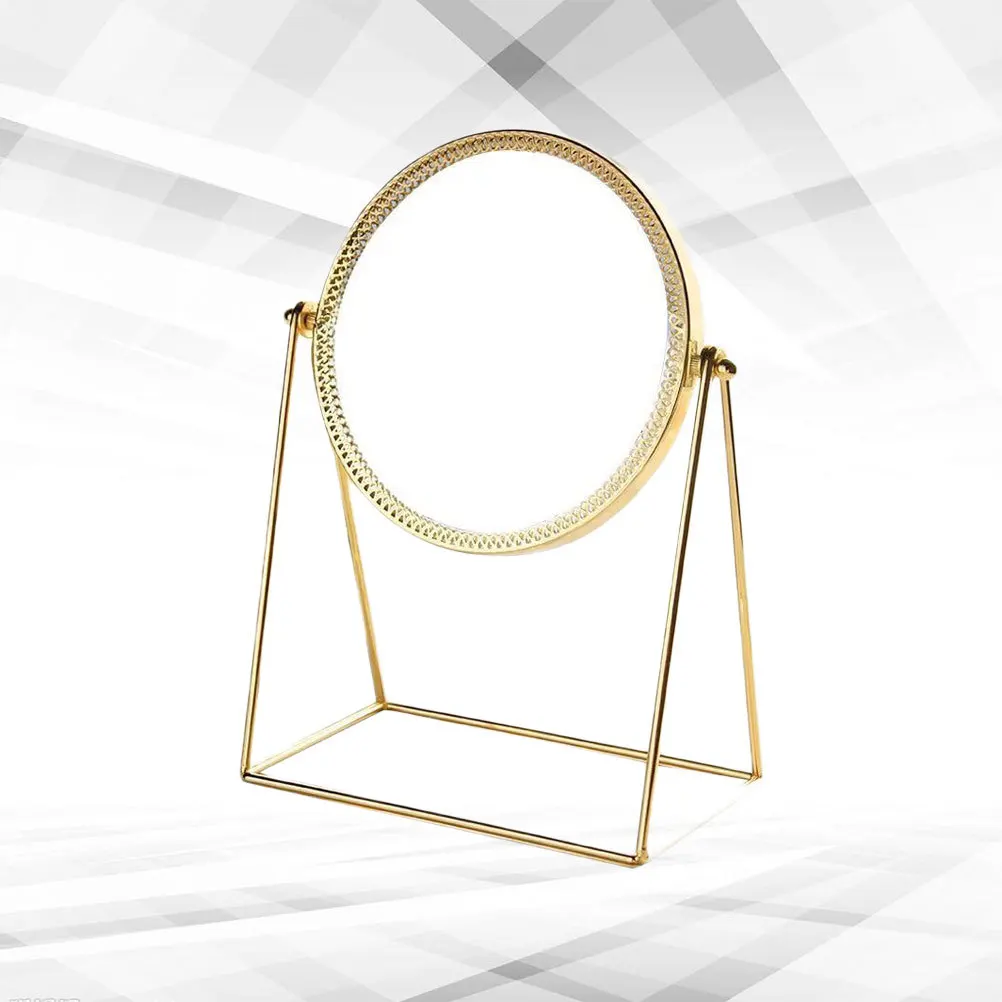 Specchio per trucco rotondo in metallo Specchio da tavolo dorato chiaro per donne domestiche Design compatto e durevole con superficie chiara