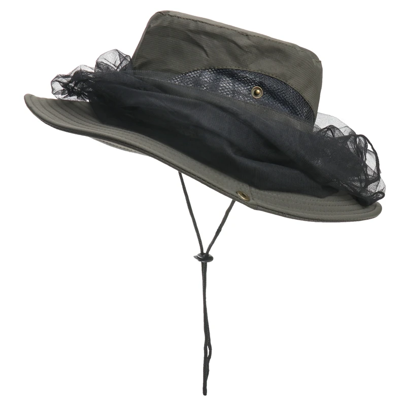 CAMOLAND Camouflage Male Fishing Hat Anti-Bee Insect Anti-Mosquito Net Breathable Hat Mesh Bucket Hat Outdoor Hat Sun Cap