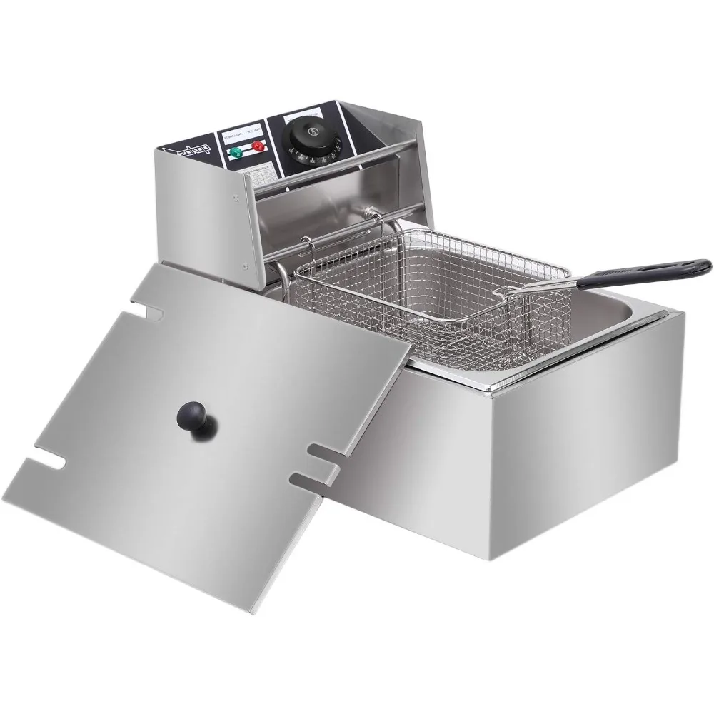 

10L Electric Deep Fryer with Baskets and Lids, Countertop Stainless Steel Frying Machine with Temperature Control
