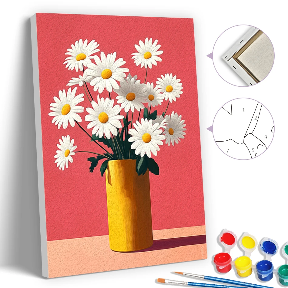 

SDOYUNO Simple Painting By Numbers Adult Coloring Modern On Canvas Pictures Daisy Flower Vase 20X30cm With Frame Drawing Diy Set