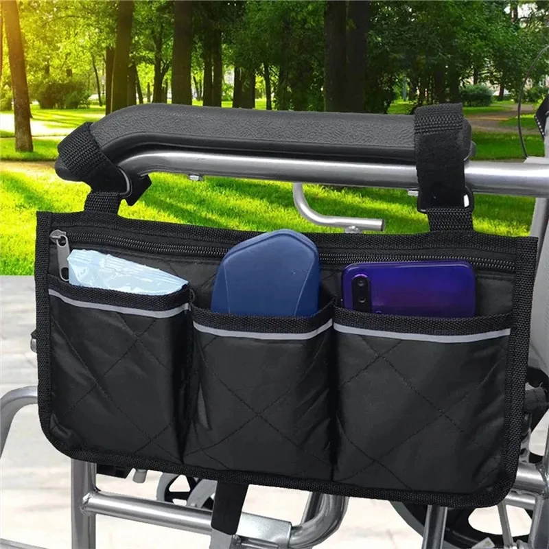 Wheelchair Bag Waterproof Wheelchair Pouch with Secure Reflective Strip Large Capacity Walker Storage Pouch Multifunctional