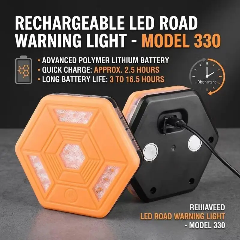 Amber LED Road Flare Warning Light USB Charging Multifunctional Emergency Magnetic Beacon Flashing Light Roadside Safety Signs