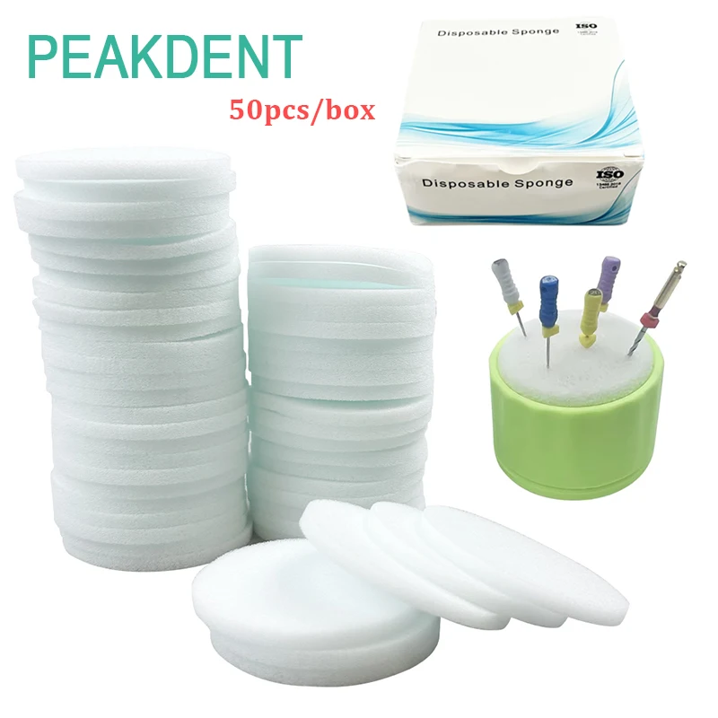 

50pcs/box Dental Disposable Cleaning Table Sponge Pad Dental Root Canal File Cleaning Foam Holder Replacement Material Tools