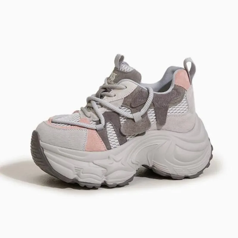 

New 2026 Women Chunky Sneakers Thick Bottom Vulcanize Sport Shoes Mesh Leather Platform Casual Running Dad Shoe for Woman Female