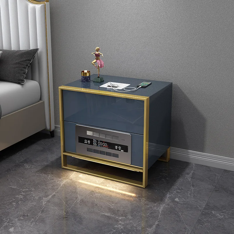 Modern Luxury Smart Furniture Bedside Table Wireless Charging Speaker Sensor Light Bedside Table Glossy White