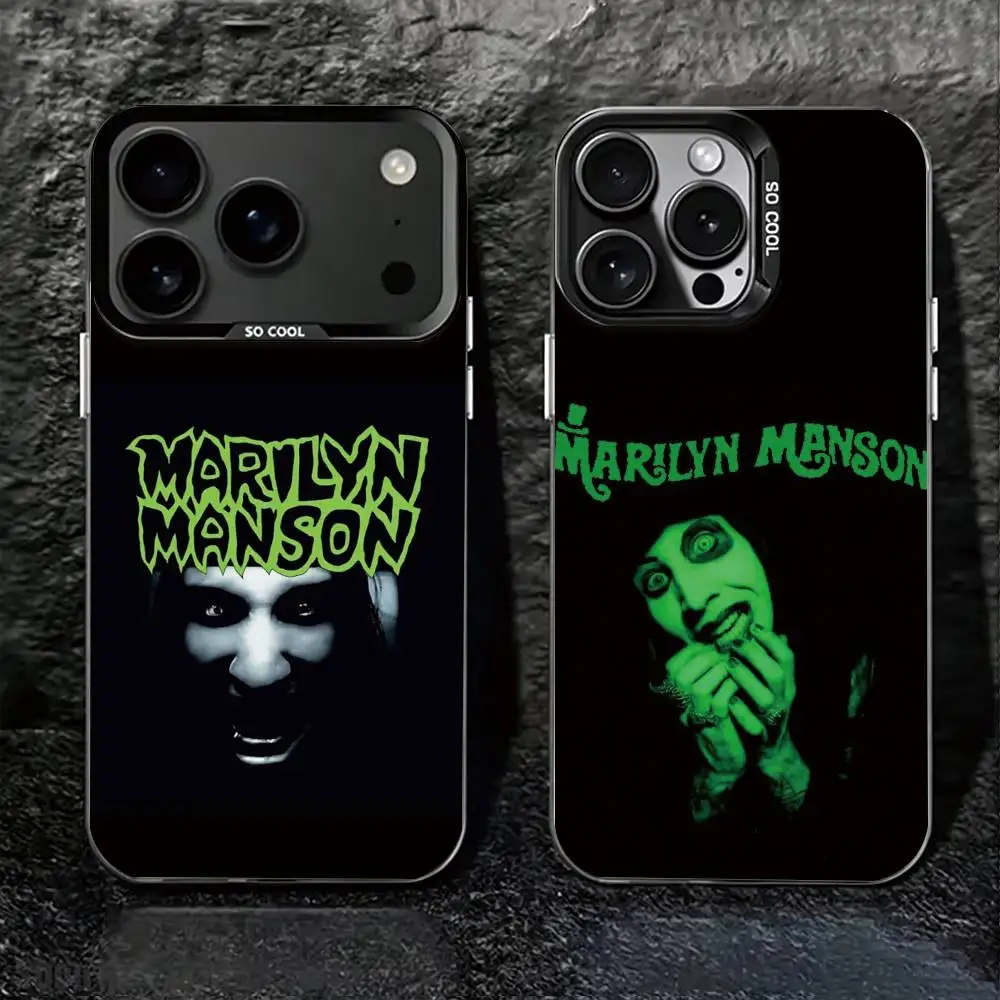 Rock Singer M-Marilyn Manson Phone Case For iPhone 17,16,15,14,13,12,11 Plus,Pro Max,XS,Colored Silver Plated Inside Cover