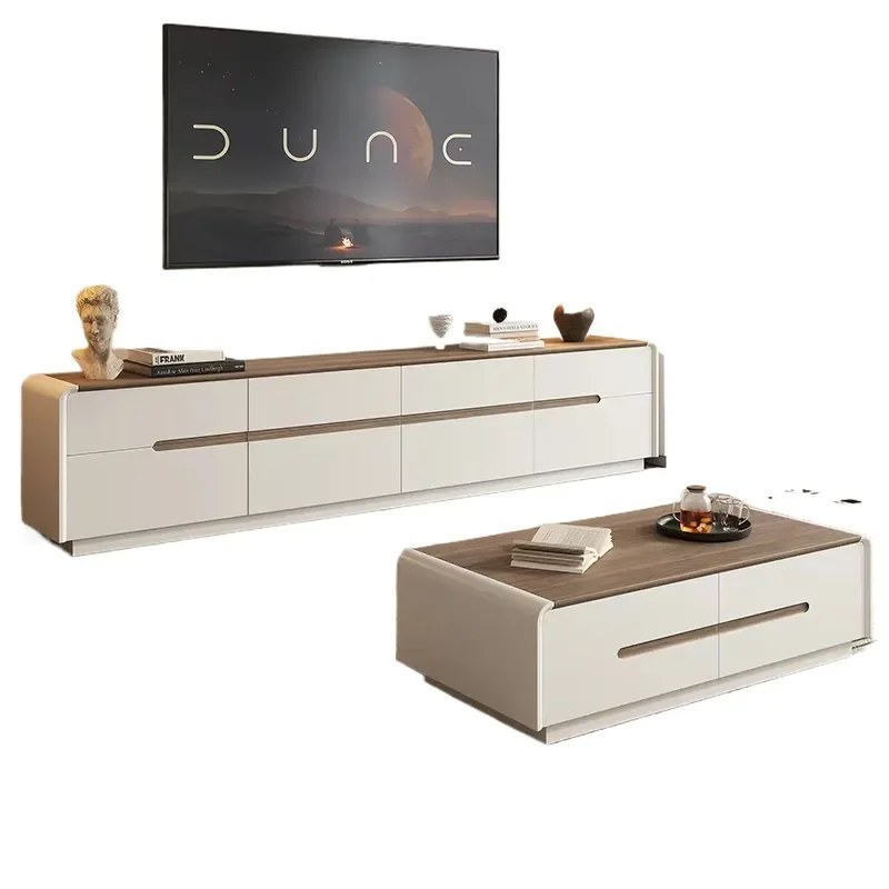 60cm High Double Layer Solid Wood Floor to Ceiling TV Cabinet Coffee Table Combo Light Luxury Simple Living Room Small