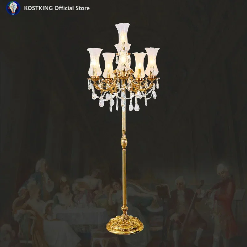 French Luxury Living Room Sofa Edge Brass Atmosphere Floor Lamp European Elegant Hotel Decorative Big Floor Stand Lighting