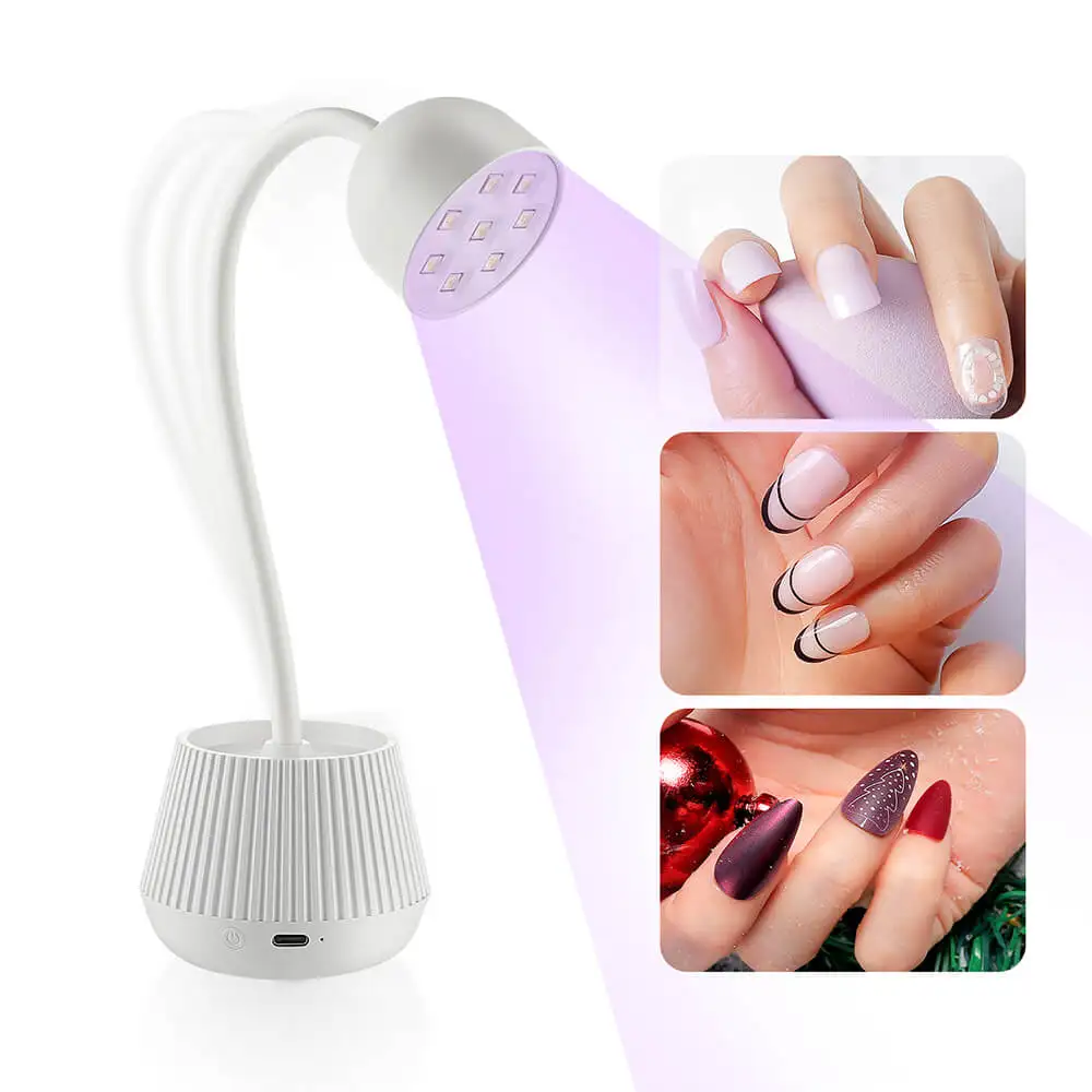 Lámpara de secado de uñas UV/LED de escritorio, 24W, alta potencia, 8 piezas, secado rápido, alta vida útil, tubo ajustable de 360 °, manos libres