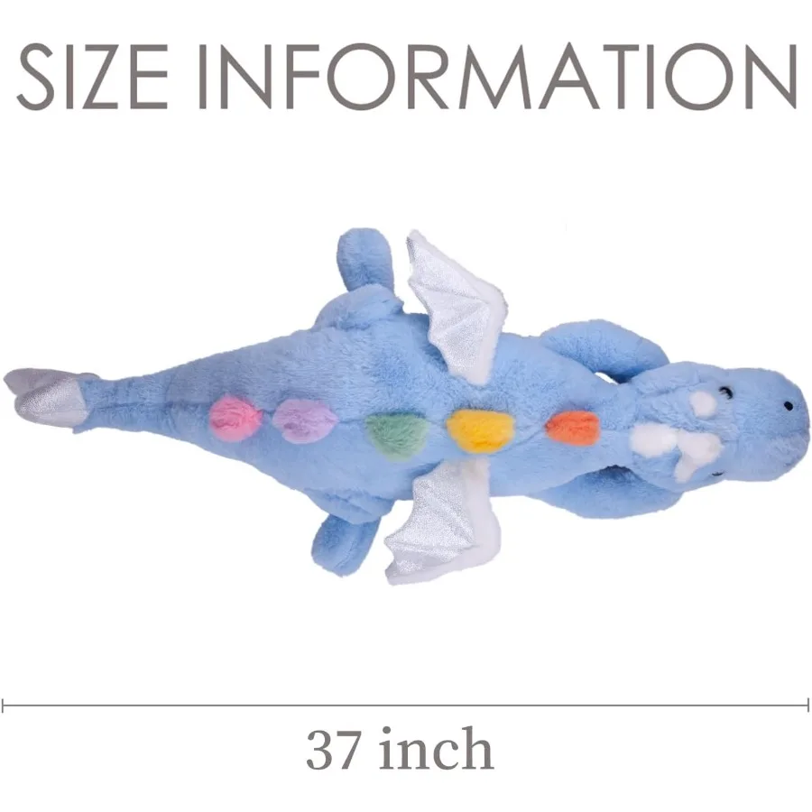 Large 36in Cute Dragon Stuffed Animal Plush Toy Soft Sky Blue Pterosaur Plushie Giant Fuzzy Dinosaur Pillow with White Wings Cu